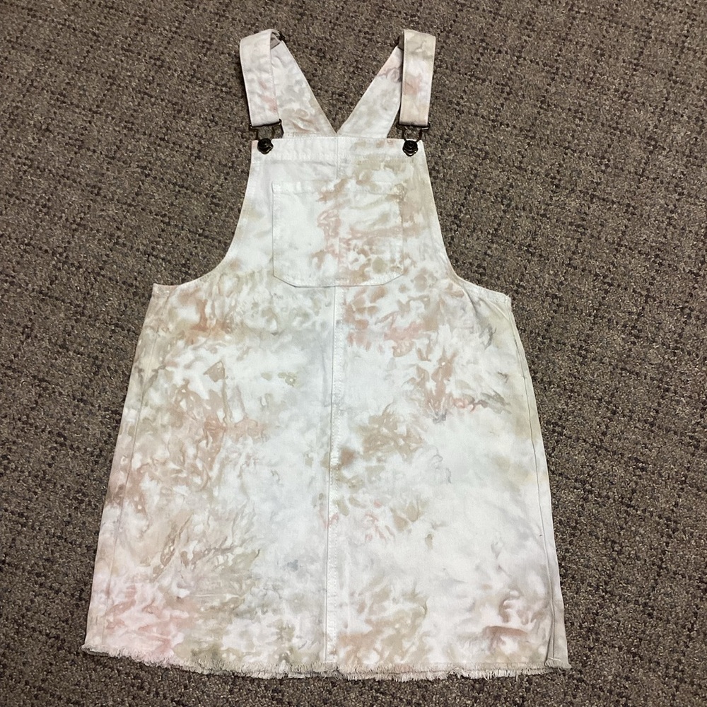 Wild Fable White Cream Tan Pink Tie Dye Denim Overalls Dress * Size Juniors XS